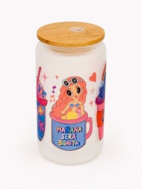 Manãna Sera Bonito Mermaid 16oz Frosted Can Glass Tumbler with Bamboo Lid